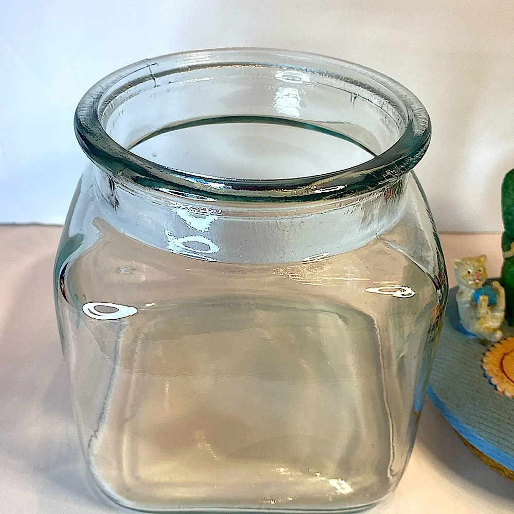 NEW GLASS JAR ADORNED WITH CATS JAR TO STORE DRY CAT FOOD